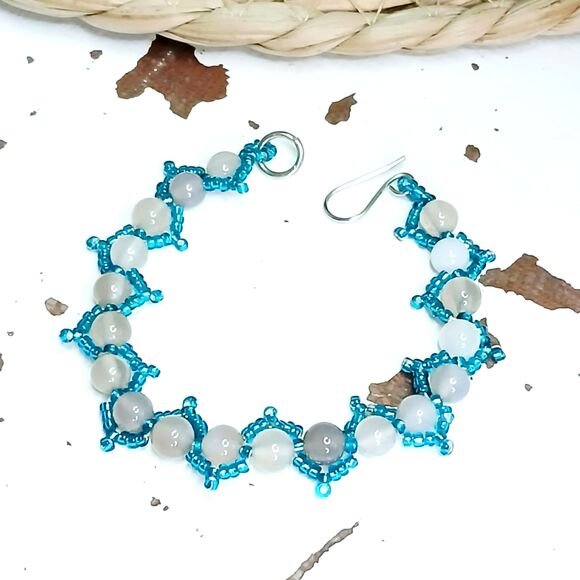 Agate & Seed Beaded Bracelet, Gemstone Jewelry Accessories, 6" - Picture 1 of 4